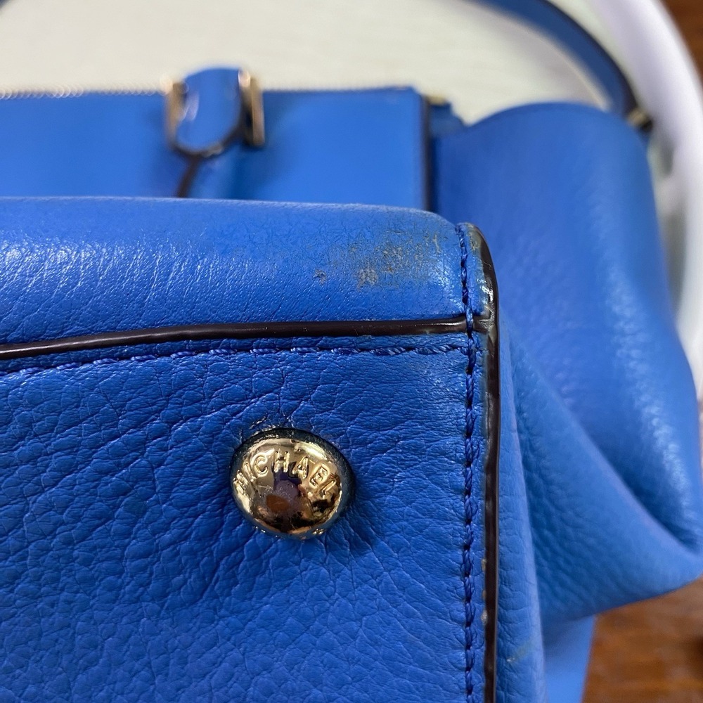 Michael Kors Authentic Leather Women's Blue Purse‎ Tote Bag 10x11x4 - Picture 7 of 16